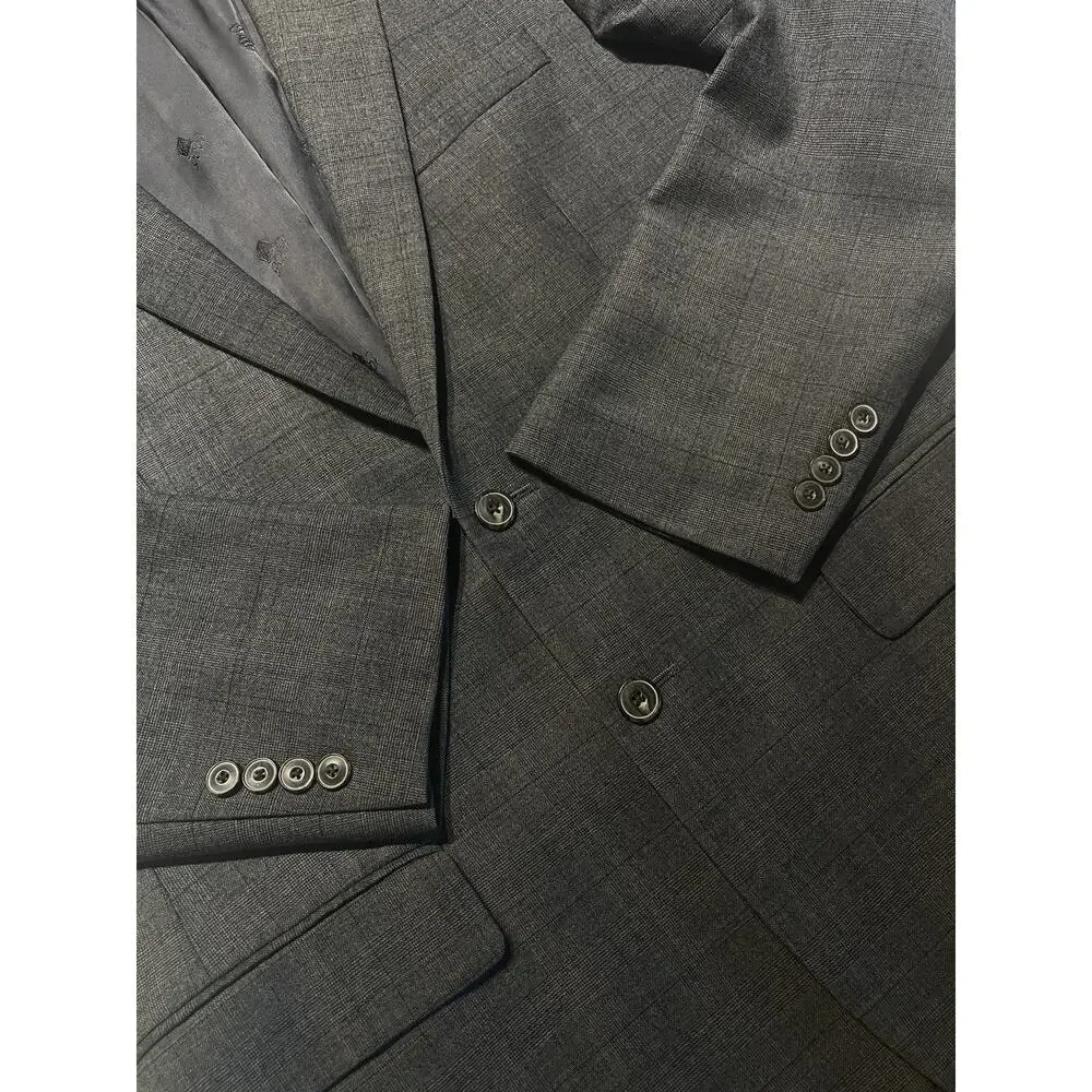 Jos A Bank 1905 Brrr Comfort 40-42R 32x30 Slim Gray Burgundy Glen Plaid Suit